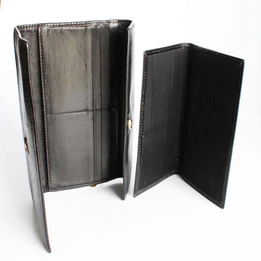 Bosca Wallet with Check Book Holder Black Leather Trifold Vintage